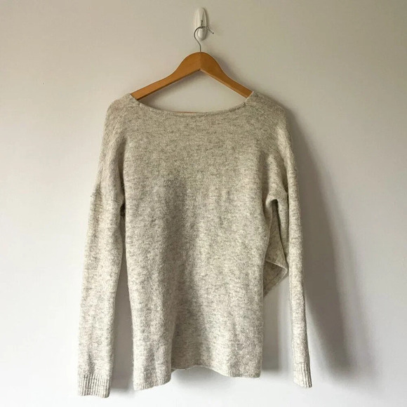 Aritzia The Group Wool Yak Bandini Cross Wrap Sweater  Heather Cream Grey Small - Picture 7 of 9